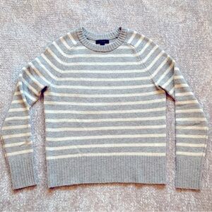 J CREW Wool Sweater Pullover Gray White Stripes XXS 0 Crew Neck Long Sleeve Soft